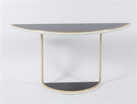 CONSOLLE doppio vetro in metallo e vetro nero. Anni '70. Prod. Italia. Cm...