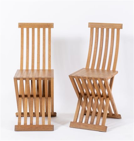 SIMON GAVINA (attr.) Coppia di sedie pieghevoli modello Tomasa in listelli di...