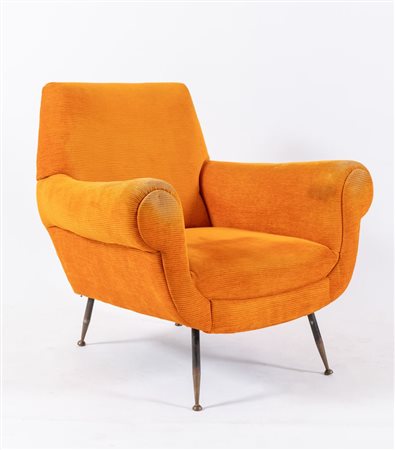 GIGI RADICE (attr.) Poltrona in tessuto arancione. Prod. Italia, 1960s. Cm...