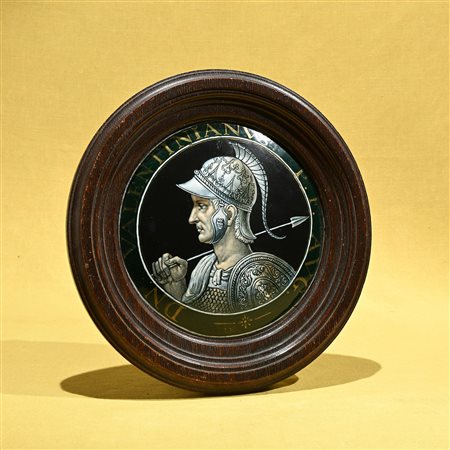 Placca incorniciata raffigurante imperatore romano, Limoges XVIII secolo