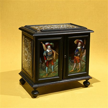 Cofanetto porta gioielli in legno ebanizzato e smalti, Vienna 1880