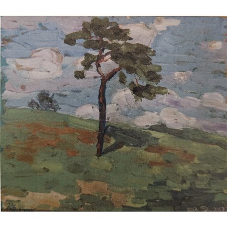 CAMILLO RASMO - ALBERO SOLITARIO 16X19 OLIO SU CARTONE (1928)
