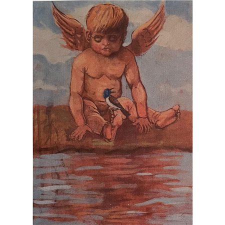 CAMILLO RASMO - ANGIOLETTO CON UCCELLINO 33X24.5 TEMPERA SU CARTONCINO. SENZA...