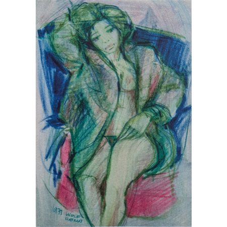 WOLF REMO - NUDO DI DONNA 48X33 PASTELLI SU CARTA (1973)