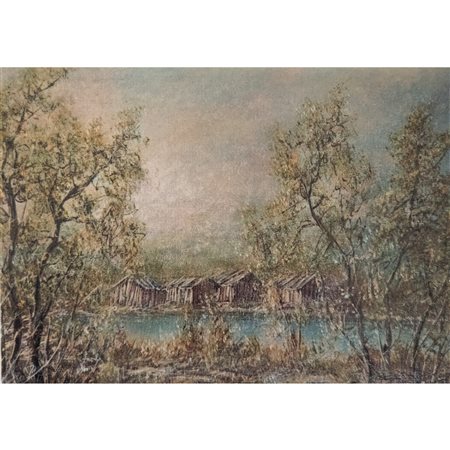 CAMOZZI PIETRO - CASOLARI OLIO SU TELA (1985)