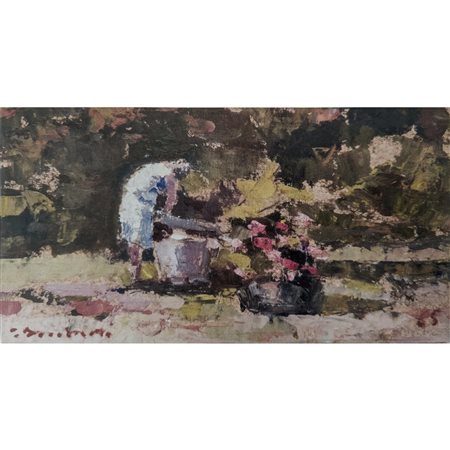 AMBROSI ELMO - LAVANDAIA 10X19 OLIO SU TELA (1965)