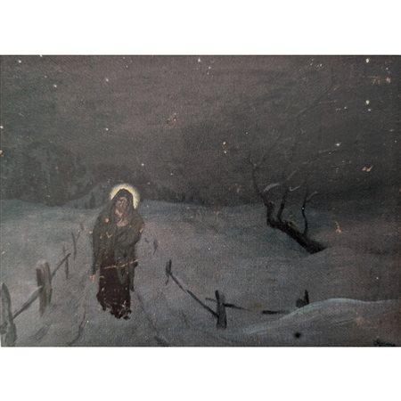 CAMILLO RASMO - SANTO NELLA NOTTE D'INVERNO 26.5X35.5 OLIO SU TAVOLA