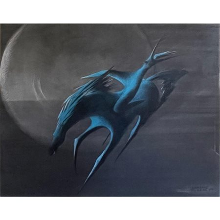FOZZER ERALDO CAVALLI BLU 55x70 (1974) OLIO SU TELA