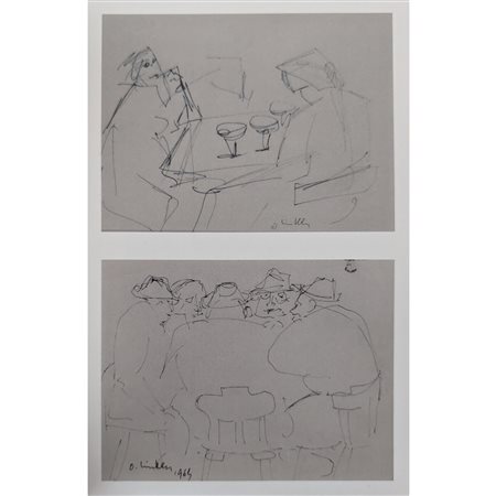 WINKLER OTHMAR - NR. 2 OPERE - DUE UOMINI AL BAR 15X19.5 PENNARELLO SU CARTA...