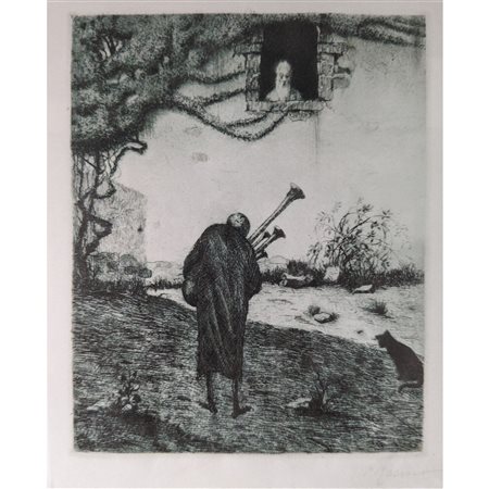 CAMILLO RASMO - SUONATORE DI CORNAMUSA 47X31 (FOGLIO) INCISIONE SU CARTA