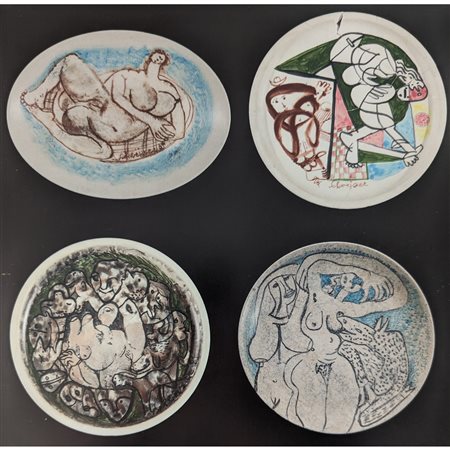 SCHWEIZER RICCARDO - NR. 4 PIATTI OVALI IN CERAMICA (25X32.5 - DIAM. 28 -...