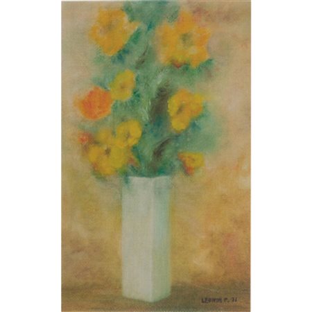LEONIA P. - VASO DI FIORI GIALLI 45X30 OLIO SU TELA
