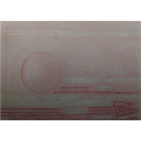 LEONIA P. - TRAMONTO CON MARINA 48.5X68.5 OLIO SU TELA (1972)