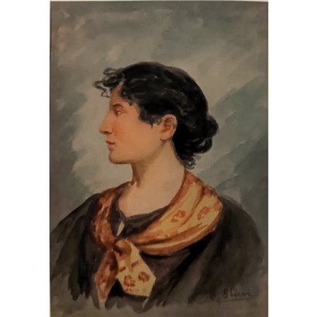OTTOLINI METODIO - RITRATTO DI DONNA 25X18 ACQUERELLO SU CARTA