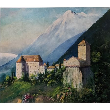 CARAMELLE ATTILIO - SCHLOSS TIROL FROM MARAN 46.5X52.5 OLIO SU TAVOLA