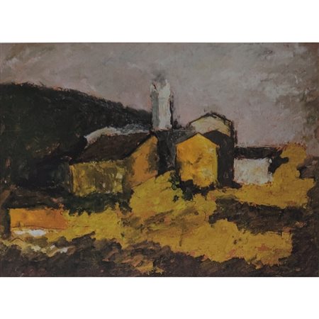 ANONIMO - BORGO RURALE 47X63 TECNICA MISTA SU CARTONE