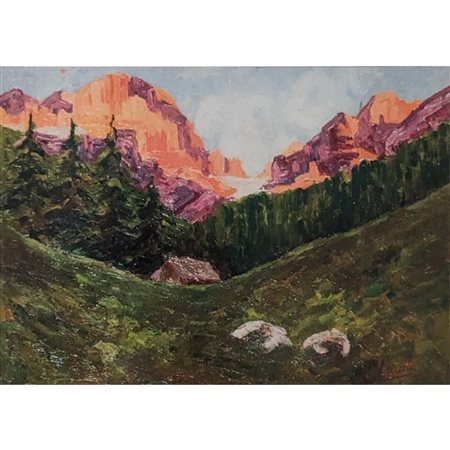 PEDROLLI - PAESAGGIO MONTANO 34X49 OLIO SU CARTONE