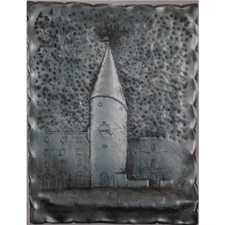 MONDINI TINO - TORRE VERDE (TRENTO) 40X30 BASSORILIEVO SU LASTRA DI PELTRO....