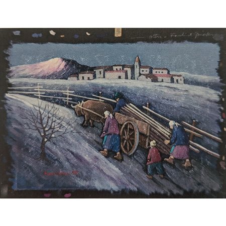 FACCHINELLI GIUSEPPE - IL TRASPORTO DELLA LEGNA CON IL CARRO 24X32 OLIO SU...