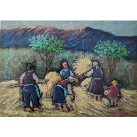 FACCHINELLI GIUSEPPE - SFALCIO DEL FIENO 24X32 (FOGLIO) OLIO SU CARTA