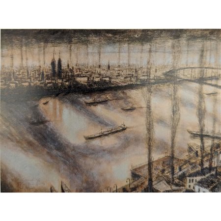 CARACRISTI EDGAR -KOLN - PORTO FLUVIALE SUL RENO 31X41.3 TECNICA MISTA SU...