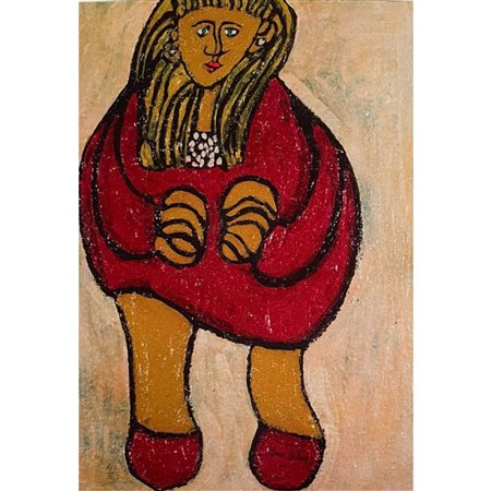 BERLANDA MARCO - RAGAZZA IN ROSSO 70X49 OLIO SU TELA (1997)