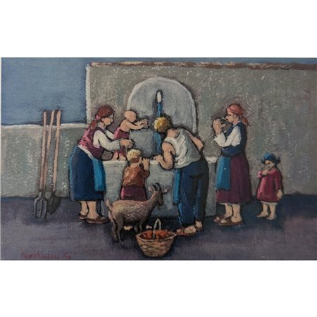 FACCHINELLI GIUSEPPE - LA FONTANA 24X32 (FOGLIO) OLIO SU CARTA