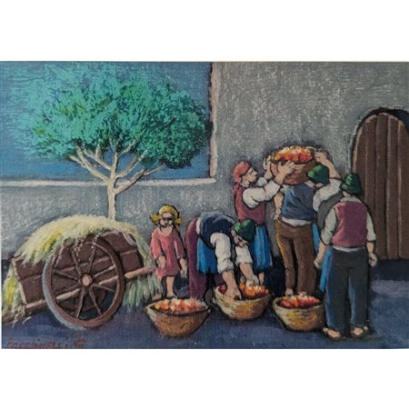 FACCHINELLI GIUSEPPE - RACCOLTA DELLE MELE 24X32 (FOGLIO) OLIO SU CARTA