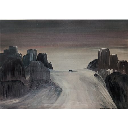 GATTAMELATA GIANFRANCO - FANTASIA PAESAGGIO LUNARE 48.5X68 OLIO SU TELA (1972)