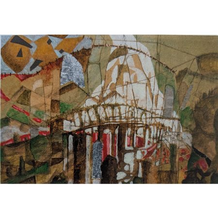 CARACRISTI EDGAR -PONTE SULL'ELBA 34X50 TECNICA MISTA SU TAVOLA (1996). AL...