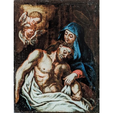 ANONIMO - LA PIETÀ 27X21 OLIO SU TELA. SENZA FIRMA