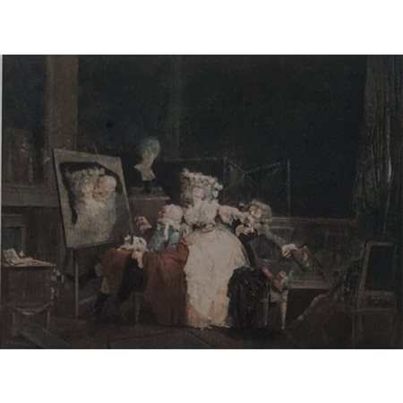 ROWER GB - INTERNO MUSICALE 35X43 LITOGRAFIA SU PIETRA. COLORATA (1875 CIRCA)