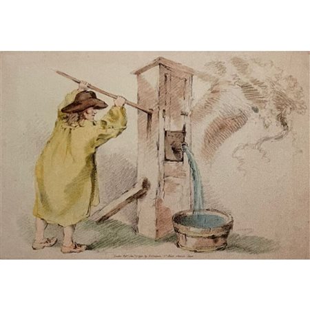 MORLAND - MOTIVO CONTADINO 41X29 LITOGRAFIA COLORATA (1796)