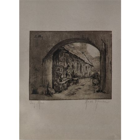 FLEICHER - SCORCIO IN CITTÀ CON ARCO 30X22.5 INCISIONE SU CARTA. FIRMATO IN...