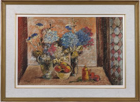 Piero Slongo (1928-2015) Fiori secchi Pastelli su carta intavolata cm 45x70...
