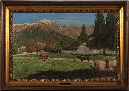 Dante Comelli (1880-1958) Paesaggio divisionista Olio su tavola cm 40x63...