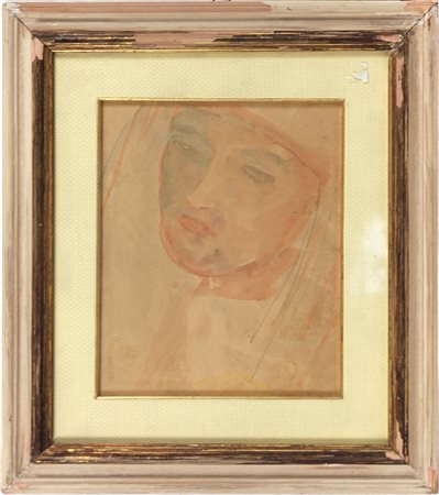 Pio Semeghini (1878-1964) Volto, 1921ca Tempera su cartone cm 28,5x23,5...