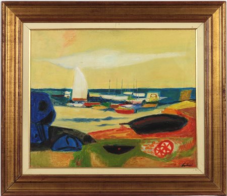 Enrico Paulucci (1901-1999) Sulla spiaggia, 1973 Olio su tela cm 50x60 Firma...