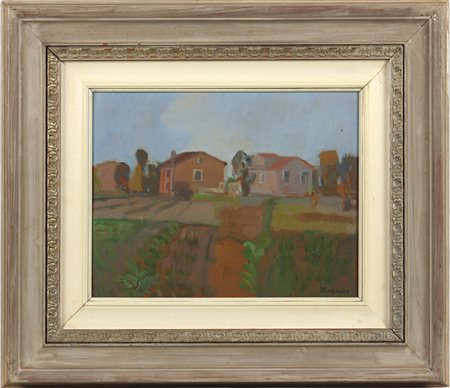 Paolo Zanucco (1964) Campagna, orti al lido Olio su tavola cm 27x35 Firma in...