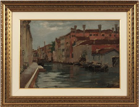 Italico Brass (1870-1943) Venezia Olio su tavola cm 33x48 Firma in basso a...