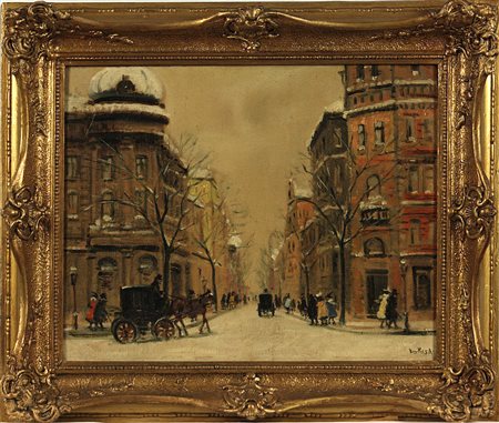 Antal Berkes (1874-1938) Budapest, neve Olio su tela cm 40x50 Firma in basso...