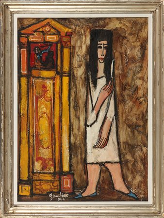 Giuseppe Gambino (1928-1997) Teatrino, 1964 Olio su tela cm 70x50 Firma e...
