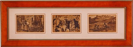 Serie di 12 vignette che illustrano episodi diversi del romanzo 'I promessi sposi'