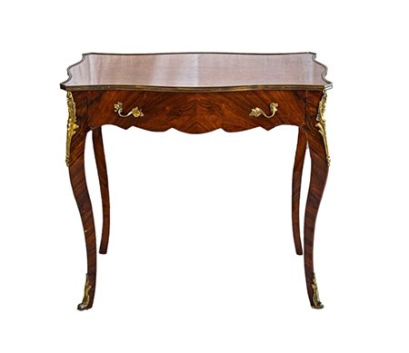 Tavolo scrivania in palissandro e bronzo dorato