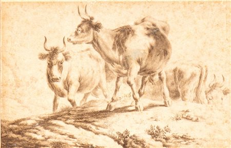 Artista olandese, XVII secolo () Paesaggio con tre tori
