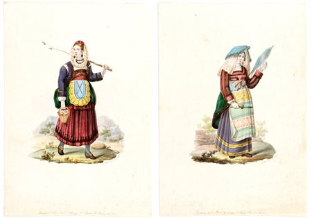 Artista italiano, XIX secolo () a) Donna in abiti tradizionali abruzzesi con...