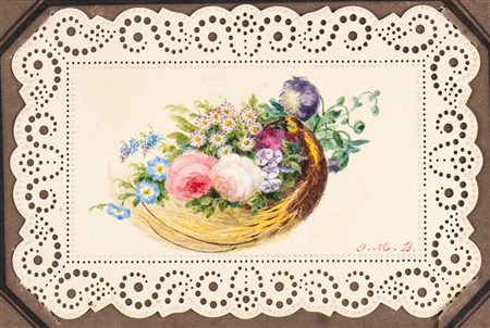 Artista italiano, XIX secolo () Composizione di fiori con pavone