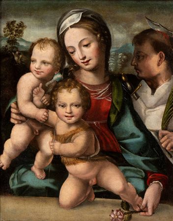 Artista senese, XVI secolo () Madonna con il Bambino, San Giovannino e San...