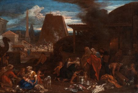 Nicolas Poussin (seguace di) (Les Andelys 1594-Roma 1665) La costruzione...
