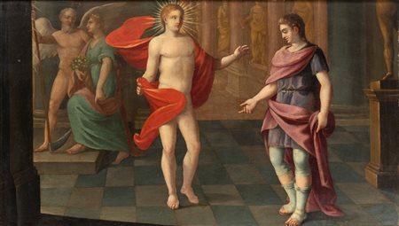 Artista francese, XVII - XVIII secolo () Scena allegorica con Crono, Flora,...